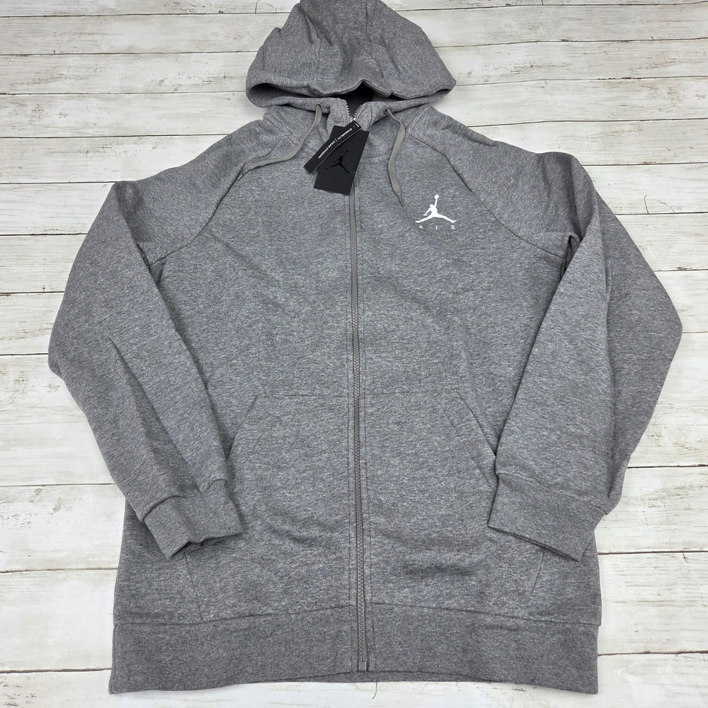 Jordan Hoodie Men Medium Grey Jumpman Air Full Zip Fleece 939998-091 Standard